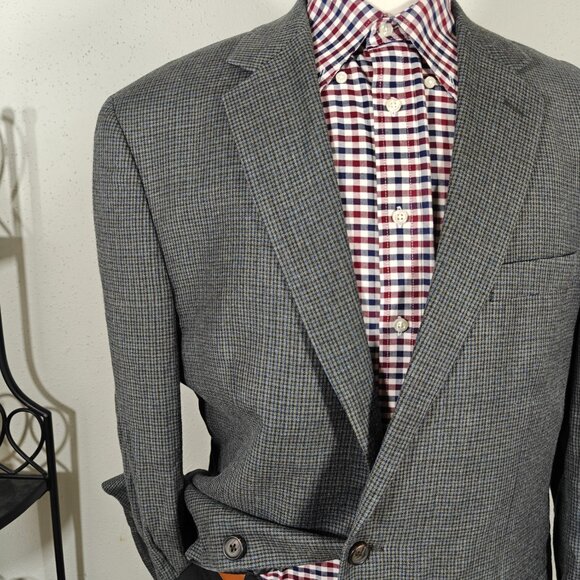Ralph Lauren Mens Sport Coat Blazer Houndstooth Gray Silk Wool Cashmere Size 44L - Picture 4 of 15